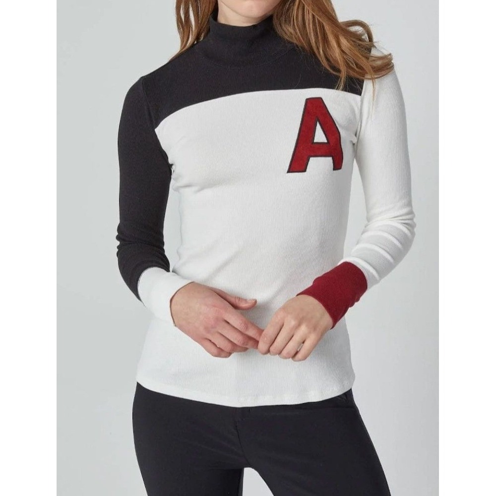 Alp N Rock Lou Mock Neck Shirt Black White Colorblock Ribbed Top Siz XS Skiing